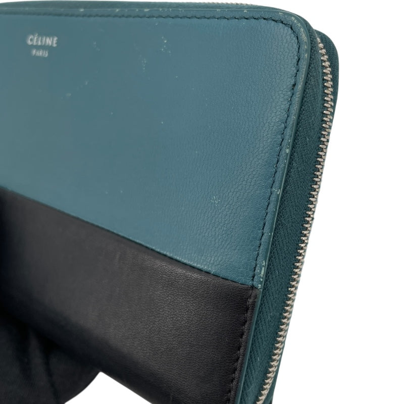 セリーヌ CELINE バイカラーロングジップウォレット ターコイズ/ブラック レザー レディース 長財布