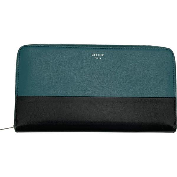 セリーヌ CELINE バイカラーロングジップウォレット ターコイズ/ブラック レザー レディース 長財布