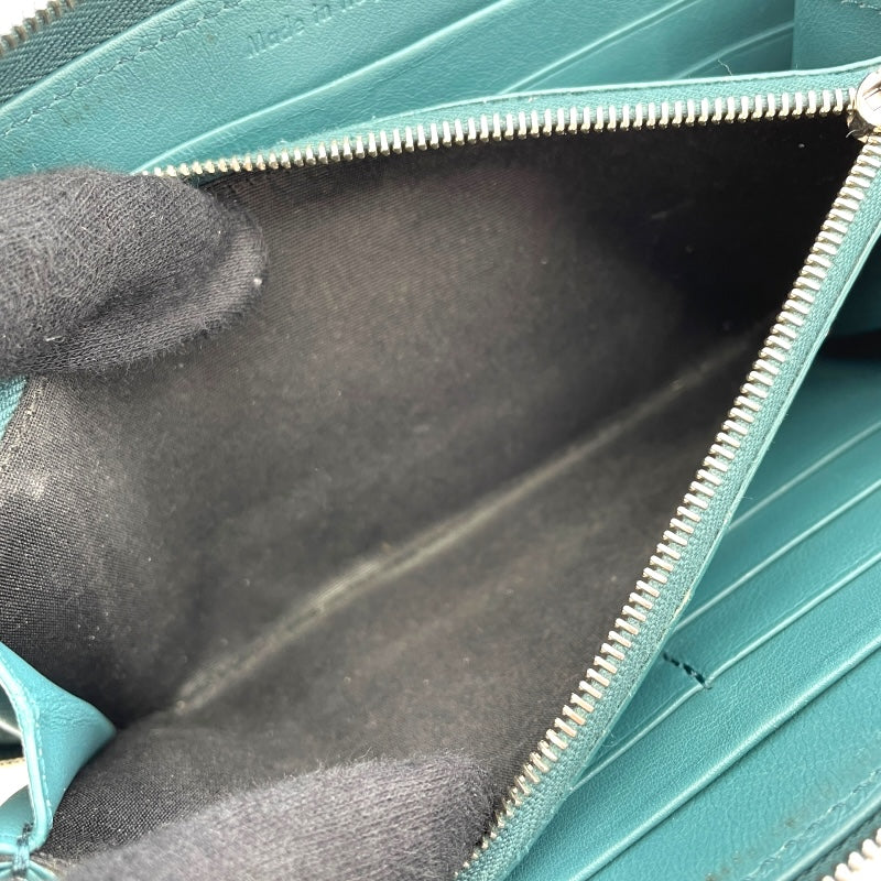 セリーヌ CELINE バイカラーロングジップウォレット ターコイズ/ブラック レザー レディース 長財布