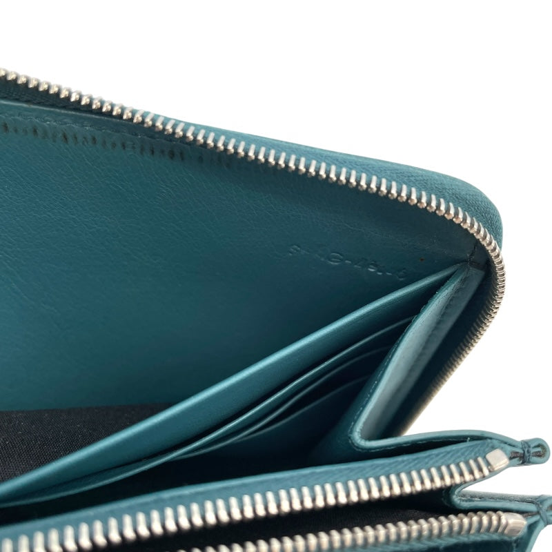 セリーヌ CELINE バイカラーロングジップウォレット ターコイズ/ブラック レザー レディース 長財布