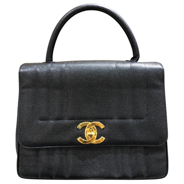 シャネル CHANEL マドモアゼルトップハンドルバッグ ブラック　ゴールド金具 キャビアスキン レディース ハンドバッグ