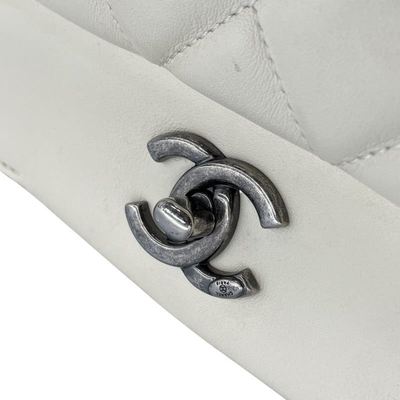 シャネル CHANEL マトラッセ ツイードフラップ ハンドバッグ A93270 22番台 ホワイト ネイビー ラムスキン ツイード レディース ハンドバッグ