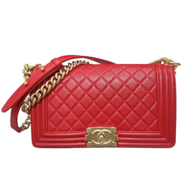 シャネル CHANEL ボーイシャネル25 A67086 レッド/ゴールド金具 ラム レディース ショルダーバッグ