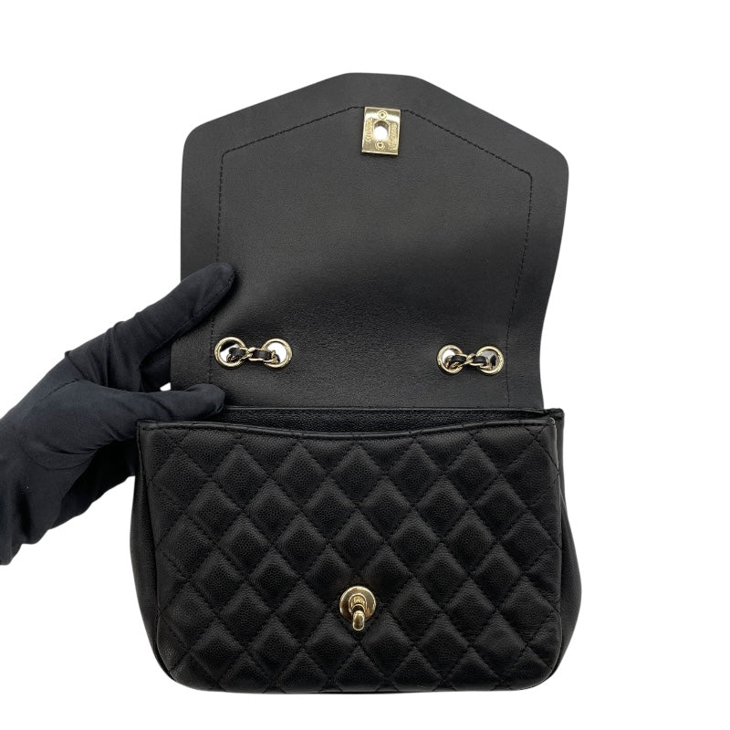 シャネル CHANEL スモールフラップショルダーバッグ 27番台 ブラック GD金具 カーフ/キャビアスキン レディース ショルダーバッグ