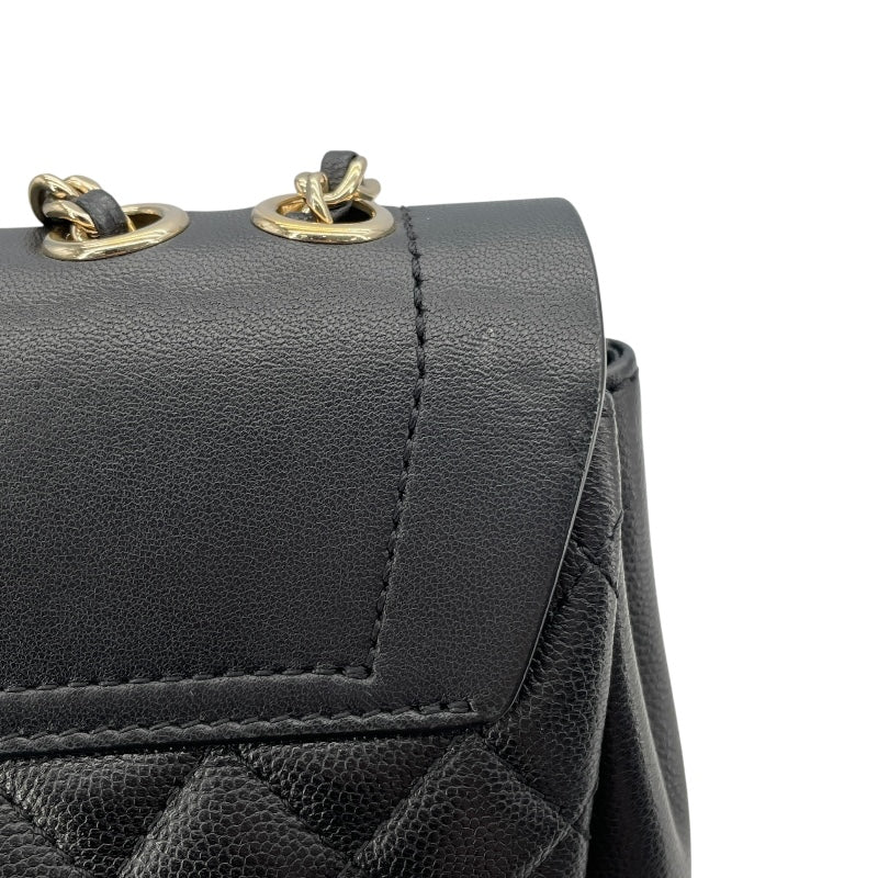 シャネル CHANEL スモールフラップショルダーバッグ 27番台 ブラック GD金具 カーフ/キャビアスキン レディース ショルダーバッグ
