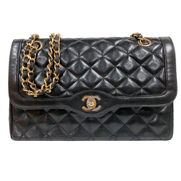 シャネル CHANEL パリ限定 フラップバッグ ブラック ラムスキン レディース ショルダーバッグ