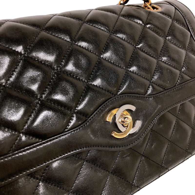 シャネル CHANEL パリ限定 フラップバッグ ブラック ラムスキン レディース ショルダーバッグ