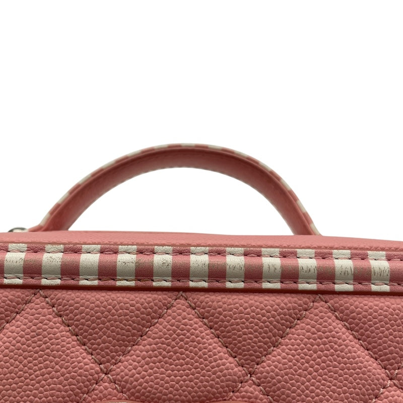 シャネル CHANEL CCフィグリースモールヴァニティバッグ A93342 27番台 ピンクｘホワイト SV金具 キャビアスキン レディース ショルダーバッグ