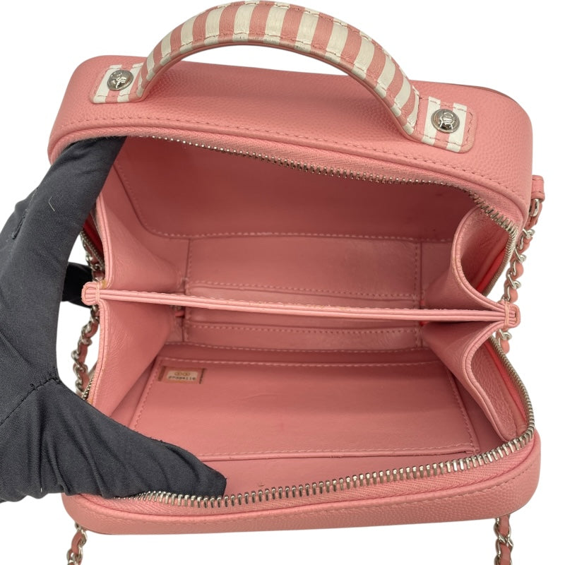 シャネル CHANEL CCフィグリースモールヴァニティバッグ A93342 27番台 ピンクｘホワイト SV金具 キャビアスキン レディース ショルダーバッグ