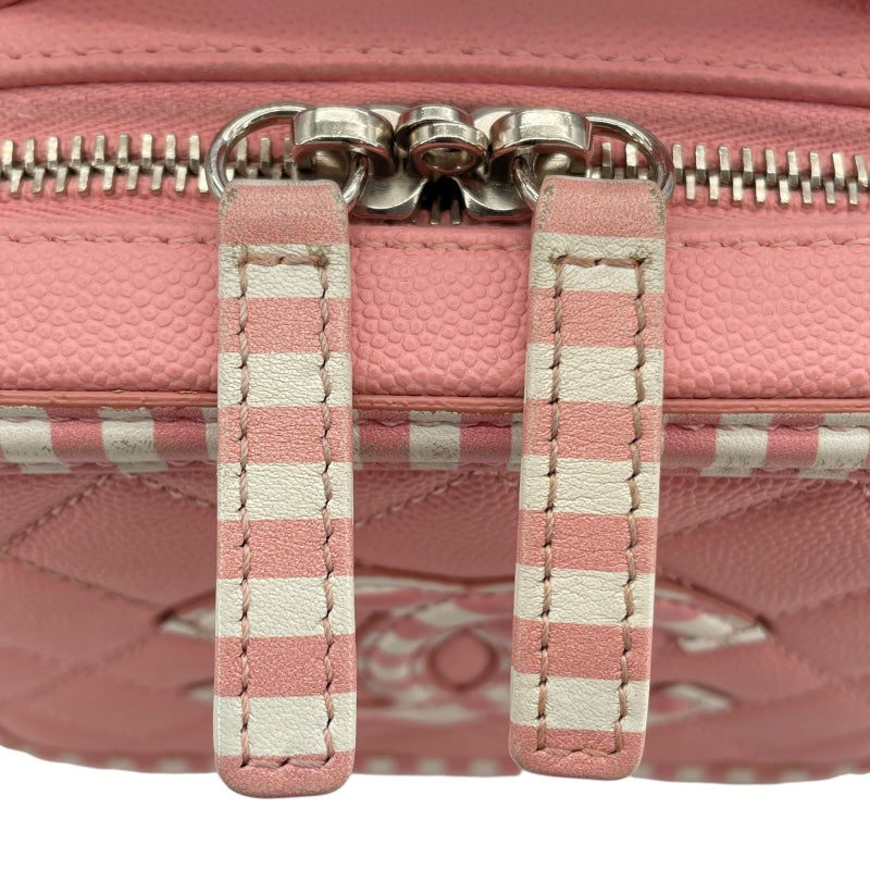 シャネル CHANEL CCフィグリースモールヴァニティバッグ A93342 27番台 ピンクｘホワイト SV金具 キャビアスキン レディース ショルダーバッグ