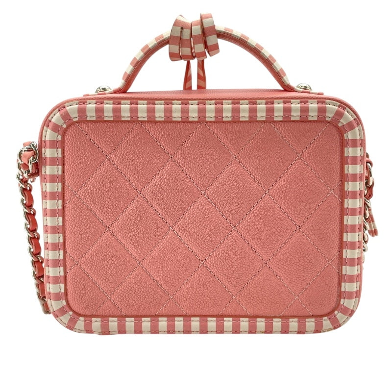 シャネル CHANEL CCフィグリースモールヴァニティバッグ A93342 27番台 ピンクｘホワイト SV金具 キャビアスキン レディース ショルダーバッグ