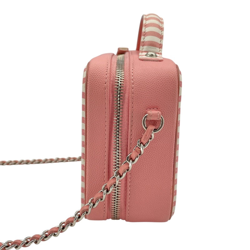 シャネル CHANEL CCフィグリースモールヴァニティバッグ A93342 27番台 ピンクｘホワイト SV金具 キャビアスキン レディース ショルダーバッグ