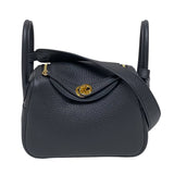 エルメス HERMES リンディミニ W刻 ブラック ゴールド金具 トリヨンクレマンス レディース ショルダーバッグ