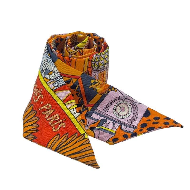 エルメス HERMES ツイリー ANIMAPOLIS オレンジ シルク レディース