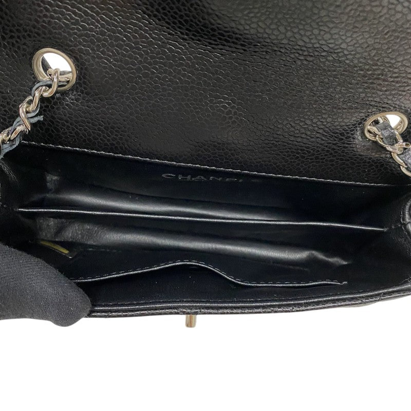 シャネル CHANEL マトラッセ スモールフラップ ブラック シルバー金具 キャビアスキン レディース ショルダーバッグ