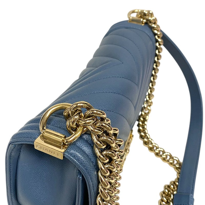 シャネル CHANEL ボーイシャネル25 A67086 25番台 ブルー ゴールド金具 キャビアスキン レディース ショルダーバッグ