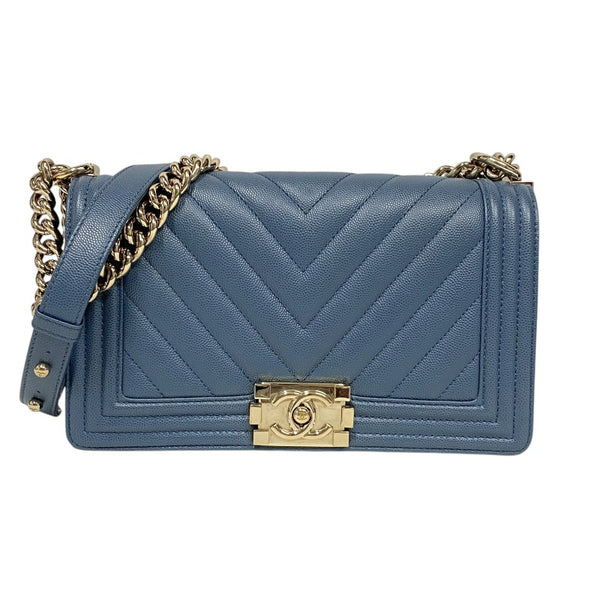 シャネル CHANEL ボーイシャネル25 A67086 25番台 ブルー ゴールド金具 キャビアスキン レディース ショルダーバッグ