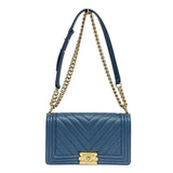 シャネル CHANEL ボーイシャネル25 A67086 25番台 ブルー ゴールド金具 キャビアスキン レディース ショルダーバッグ