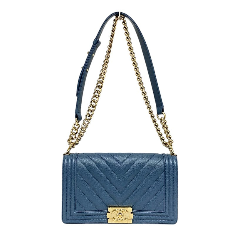 シャネル CHANEL ボーイシャネル25 A67086 25番台 ブルー ゴールド金具 キャビアスキン レディース ショルダーバッグ