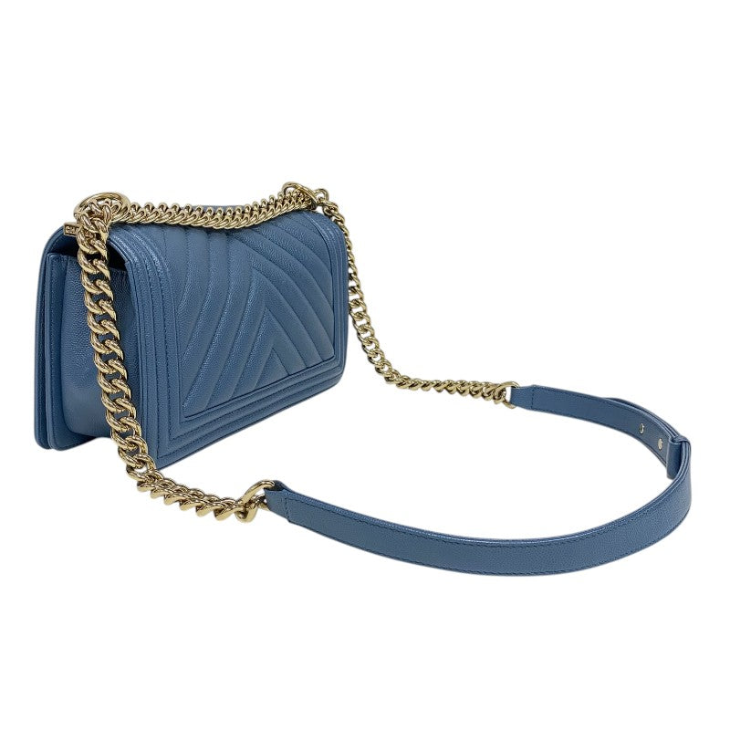 シャネル CHANEL ボーイシャネル25 A67086 25番台 ブルー ゴールド金具 キャビアスキン レディース ショルダーバッグ