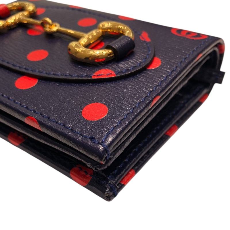 グッチ GUCCI ホースピット1955 カードケースウォレット 621887 ネイビー レザー レディース 二つ折り財布