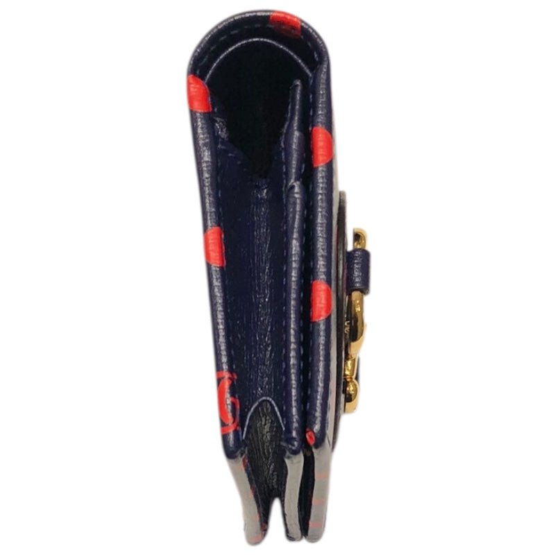 グッチ GUCCI ホースピット1955 カードケースウォレット 621887 ネイビー レザー レディース 二つ折り財布