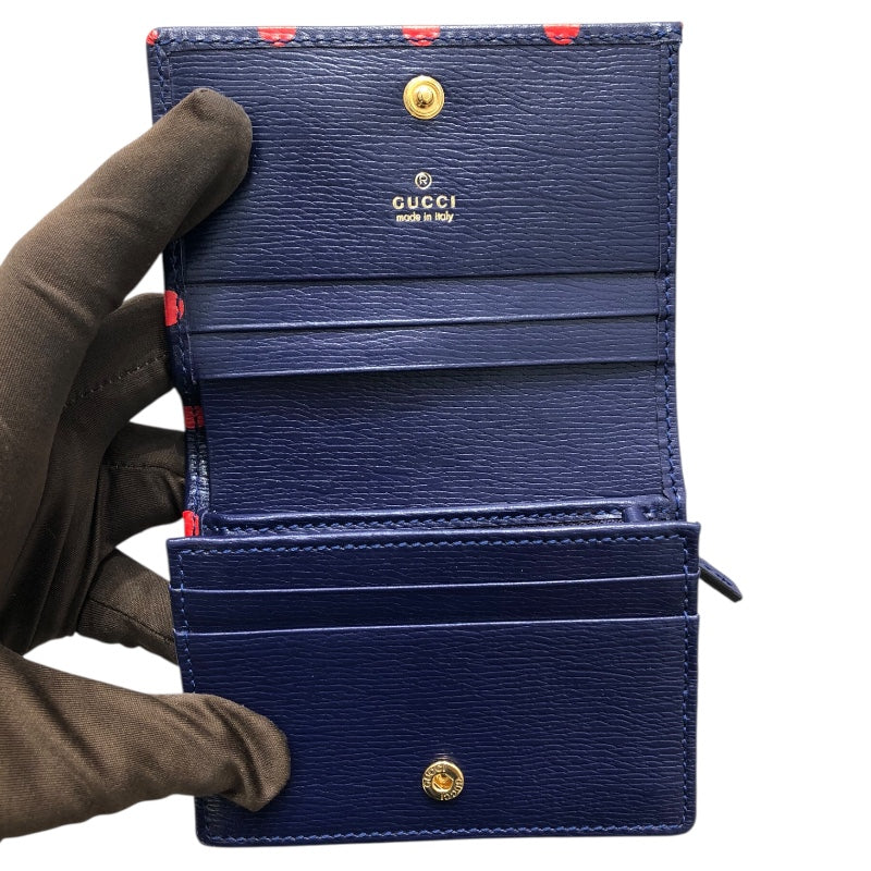 グッチ GUCCI ホースピット1955 カードケースウォレット 621887 ネイビー レザー レディース 二つ折り財布
