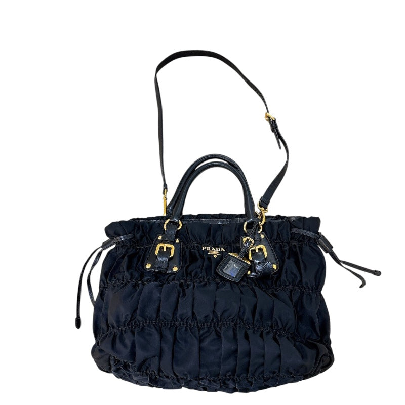 プラダ PRADA ギャザートートバッグ BN1788 ブラック/ゴールド金具 ナイロン/レザー レディース トートバッグ