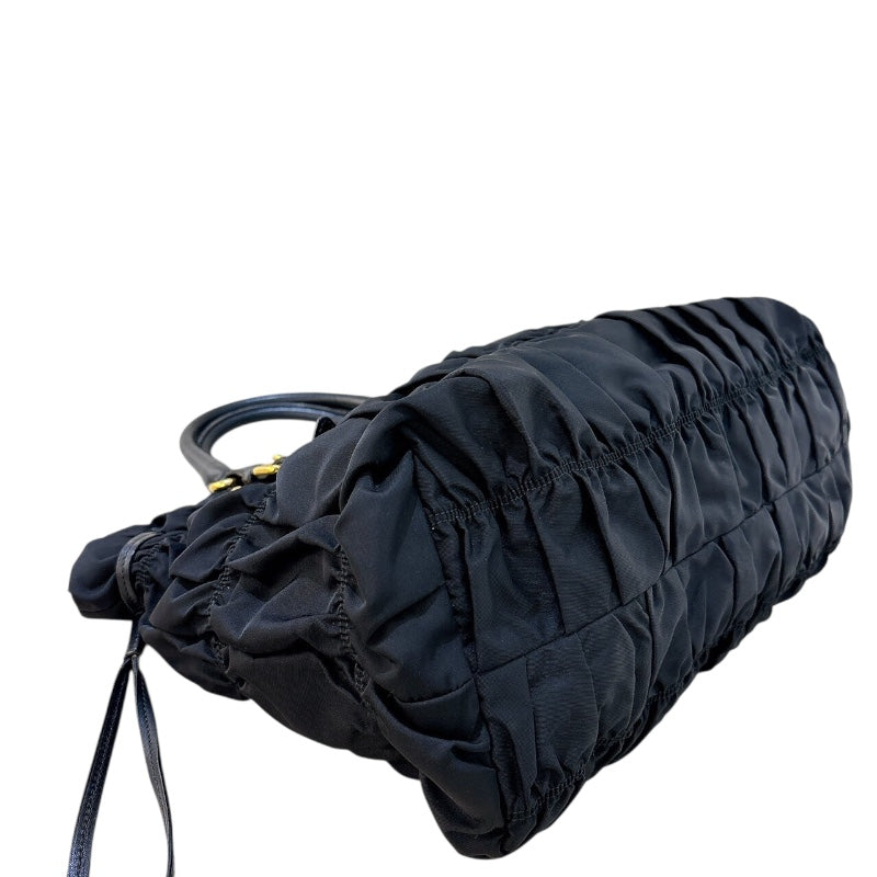 プラダ PRADA ギャザートートバッグ BN1788 ブラック/ゴールド金具 ナイロン/レザー レディース トートバッグ