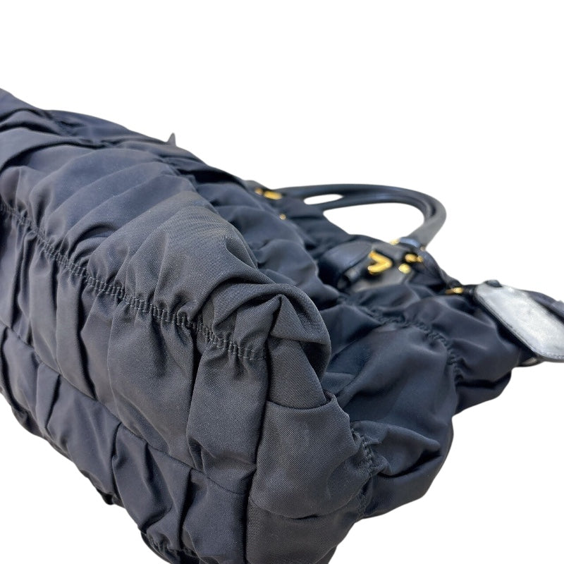 プラダ PRADA ギャザートートバッグ BN1788 ブラック/ゴールド金具 ナイロン/レザー レディース トートバッグ