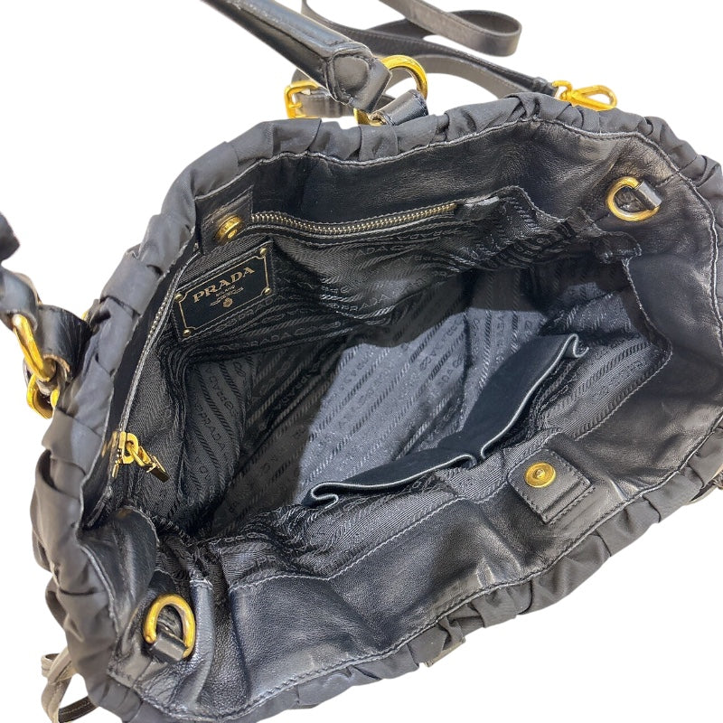 プラダ PRADA ギャザートートバッグ BN1788 ブラック/ゴールド金具 ナイロン/レザー レディース トートバッグ