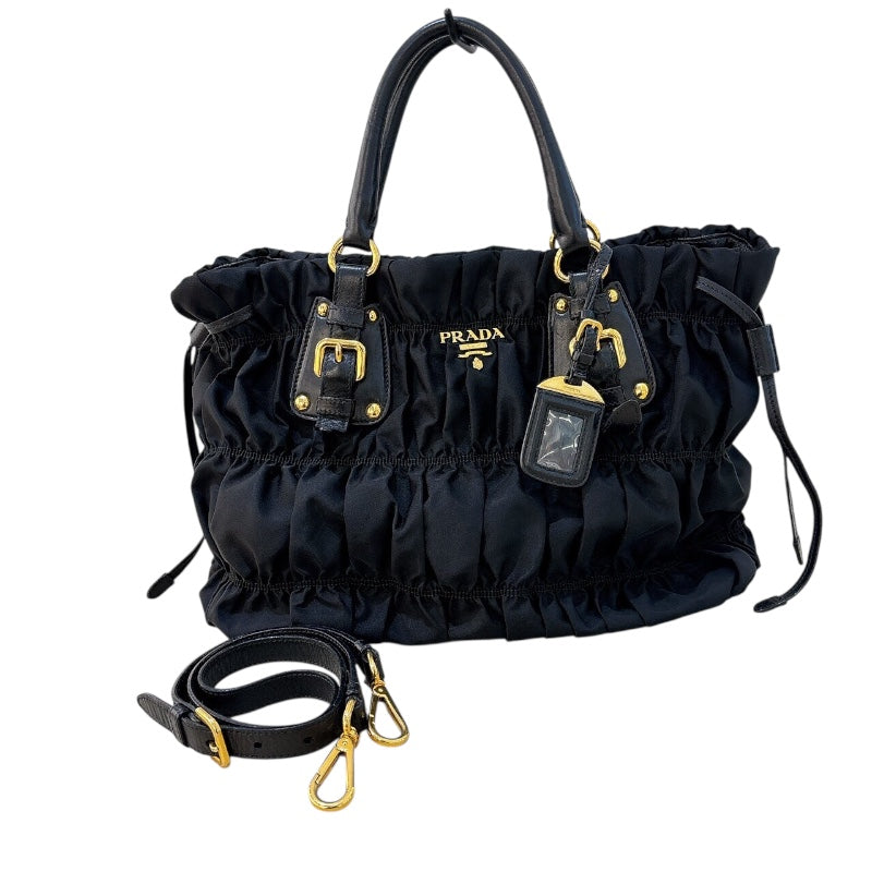 プラダ PRADA ギャザートートバッグ BN1788 ブラック/ゴールド金具 ナイロン/レザー レディース トートバッグ