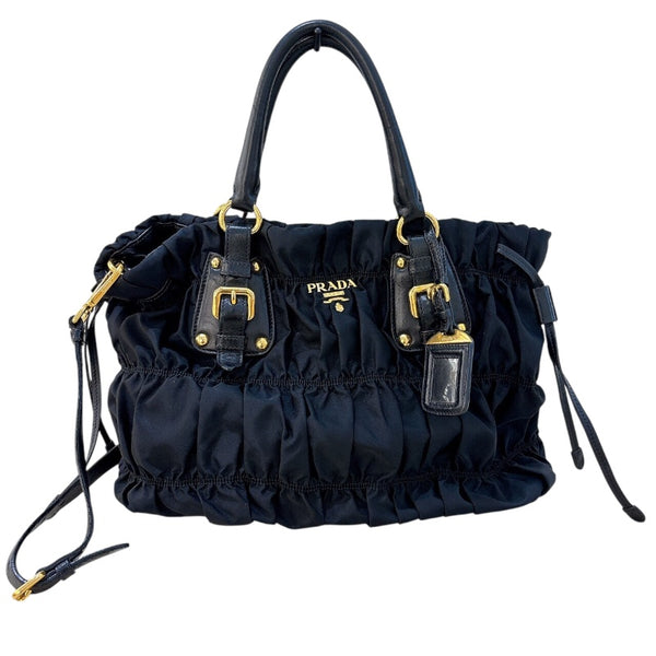 プラダ PRADA ギャザートートバッグ BN1788 ブラック/ゴールド金具 ナイロン/レザー レディース トートバッグ