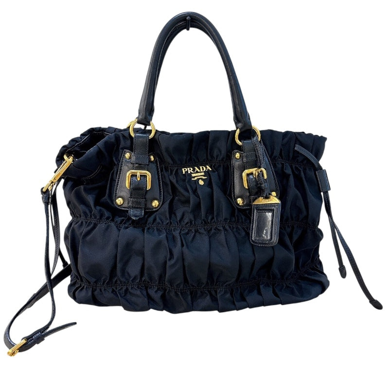 プラダ PRADA ギャザートートバッグ BN1788 ブラック/ゴールド金具 ナイロン/レザー レディース トートバッグ