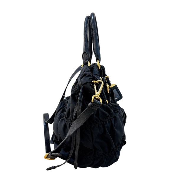 プラダ PRADA ギャザートートバッグ BN1788 ブラック/ゴールド金具 ナイロン/レザー レディース トートバッグ