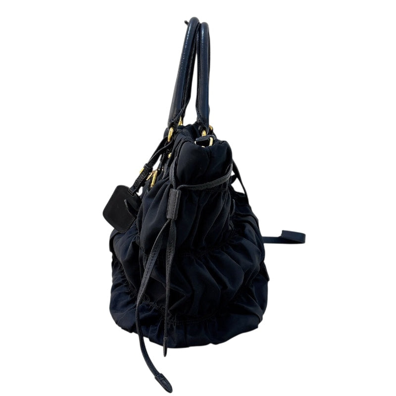 プラダ PRADA ギャザートートバッグ BN1788 ブラック/ゴールド金具 ナイロン/レザー レディース トートバッグ