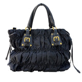 プラダ PRADA ギャザートートバッグ BN1788 ブラック/ゴールド金具 ナイロン/レザー レディース トートバッグ