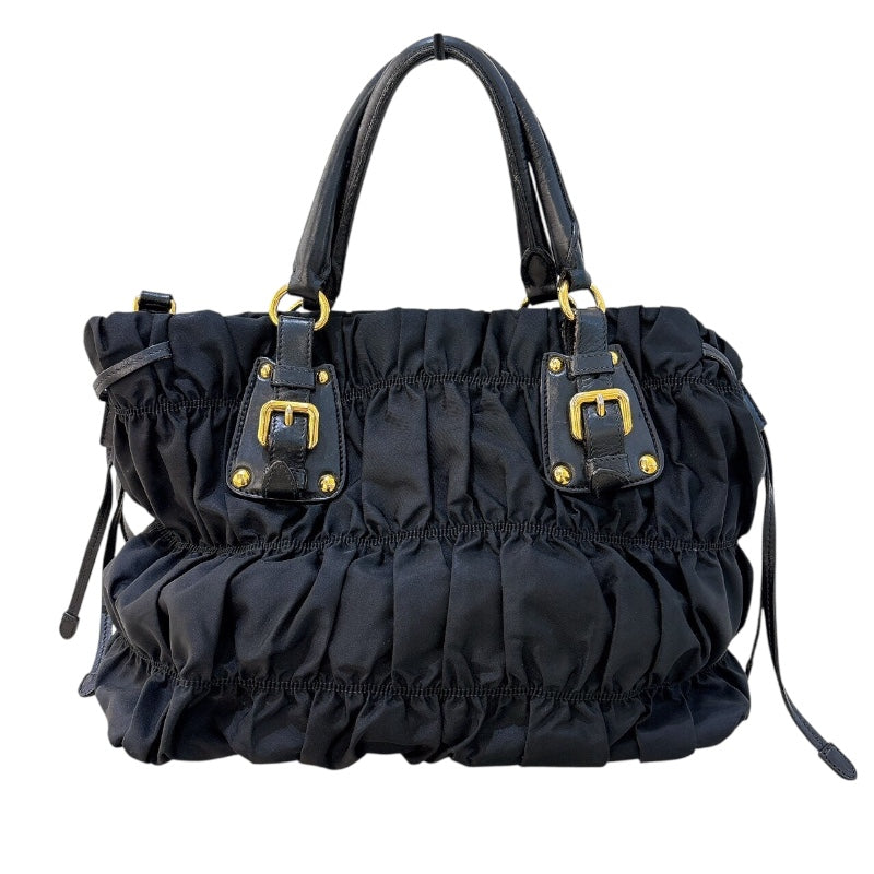 プラダ PRADA ギャザートートバッグ BN1788 ブラック/ゴールド金具 ナイロン/レザー レディース トートバッグ