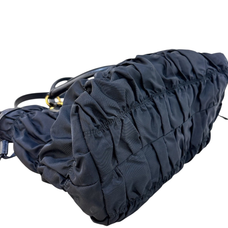 プラダ PRADA ギャザートートバッグ BN1788 ブラック/ゴールド金具 ナイロン/レザー レディース トートバッグ