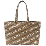 バレンシアガ BALENCIAGA シグネチャーミディアムショッパー 702698 ベージュ×ブラウン ゴールド金具 BBモノグラム・キャンバス ユニセックス ハンドバッグ
