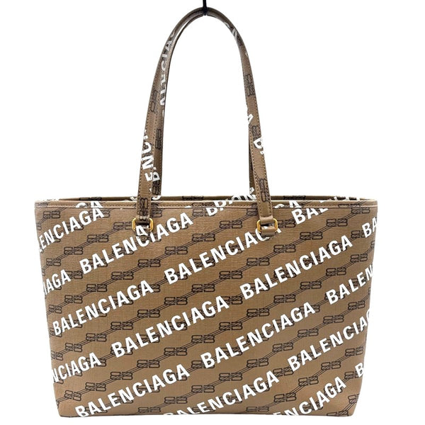 バレンシアガ BALENCIAGA シグネチャーミディアムショッパー 702698 ベージュ×ブラウン ゴールド金具 BBモノグラム・キャンバス ユニセックス ハンドバッグ