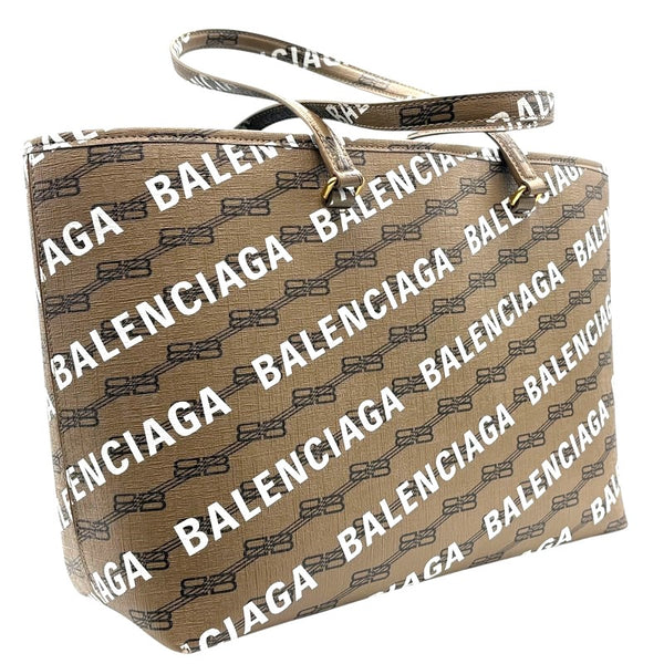 バレンシアガ BALENCIAGA シグネチャーミディアムショッパー 702698 ベージュ×ブラウン ゴールド金具 BBモノグラム・キャンバス ユニセックス ハンドバッグ