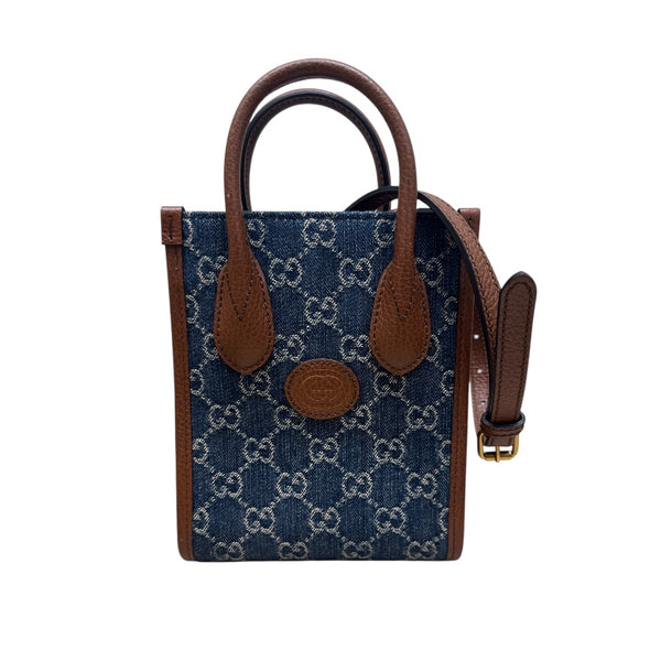 グッチ GUCCI デニム　ミニトートバッグ ネイビー GGデニム レディース ハンドバッグ