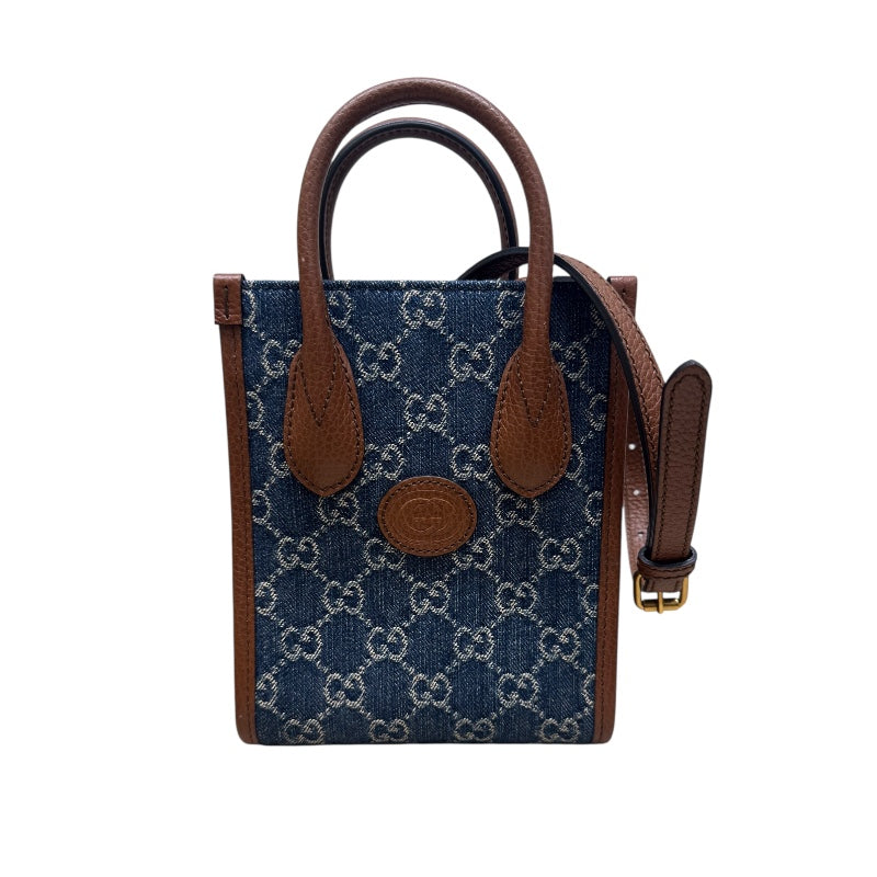 グッチ GUCCI デニム　ミニトートバッグ ネイビー GGデニム レディース ハンドバッグ