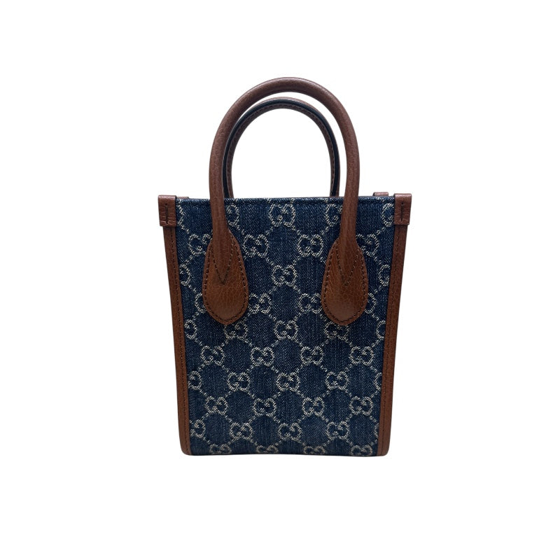 グッチ GUCCI デニム　ミニトートバッグ ネイビー GGデニム レディース ハンドバッグ