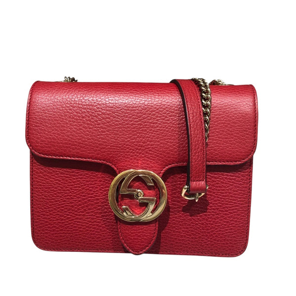 グッチ GUCCI インターロッキングG　チェーンバッグ レッド レザー レディース ショルダーバッグ