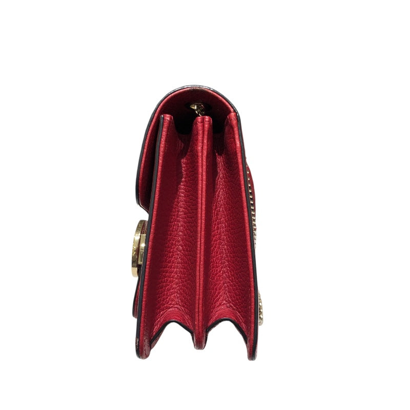 グッチ GUCCI インターロッキングG　チェーンバッグ レッド レザー レディース ショルダーバッグ