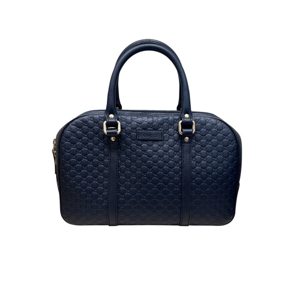グッチ GUCCI マイクログッチシマ　スモールボストンバッグ ネイビー マイクログッチシマレザー レディース ボストンバッグ