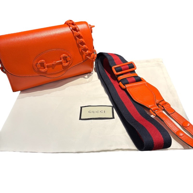 グッチ GUCCI ホースビットショルダーバッグ 724713 オレンジ レザー レディース ショルダーバッグ