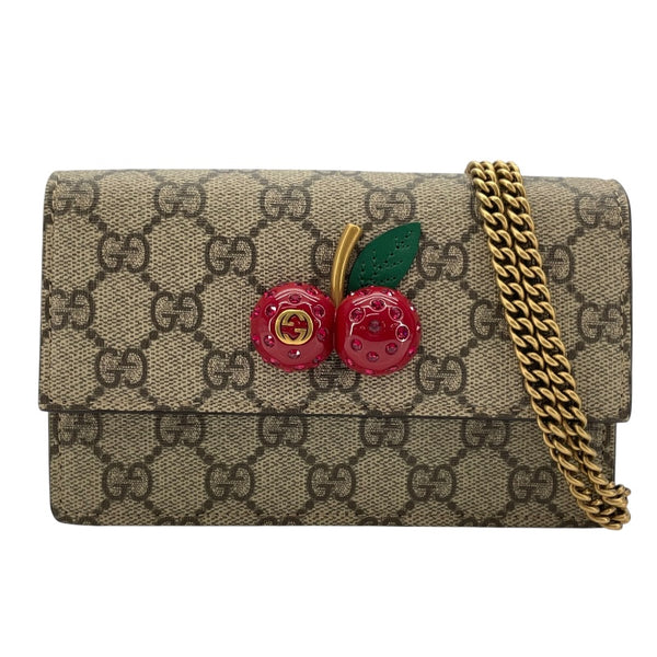 グッチ GUCCI チェリー付き GGスプリーム ミニバッグ 481291 ブラウン GGスプリームキャンバス レディース ショルダーバッグ